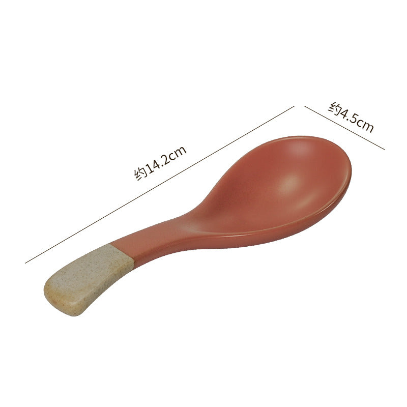 Creative kitchen ceramic tableware small spoon japanese retro cute high-value household spoon soup spoon rice spoon