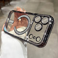 Suitable for iphone17promax mobile phone case, high-end edge diamond magnetic glitter lens film, apple 15 protective cover