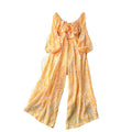 Women's beach pants  new style vacation sexy one shoulder halter lantern long sleeves high waist wide leg printing jumpsuit