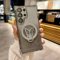 Samsung s25u butterfly glitter stand magnetic phone case, compatible with s26p, four-corner airbag anti-drop a07 protective cover