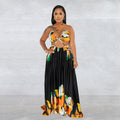 C6263 cross-border   fashion women's color block tie-up sleeveless bandeau maxi dress