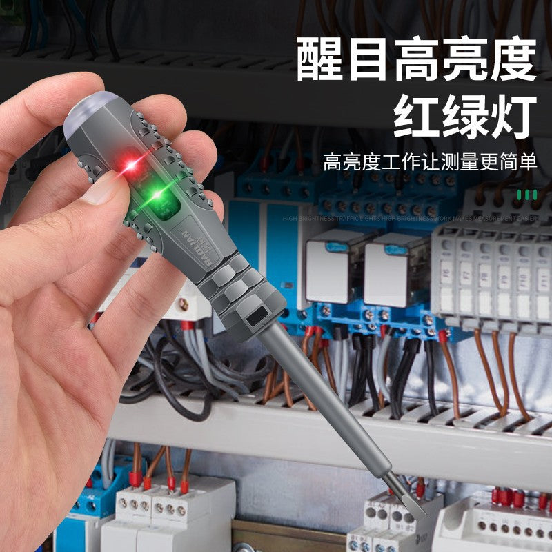 Electrician's multifunctional test pen - household use, cross & slotted, led breakpoint detection, rubberized grip, inspection with magnetic screwdriver