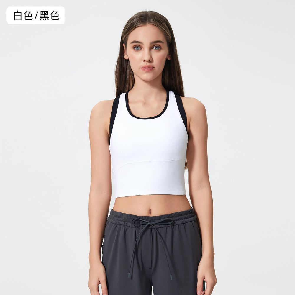 Contrast color racerback yoga tank top - women's shockproof, anti-sag, high-impact, push-up sleeveless sports fitness top d25055