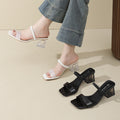 Rhinestone clear chunky heel sandals women's summer 2025 new french fashion square toe open toe fairy thong sandals