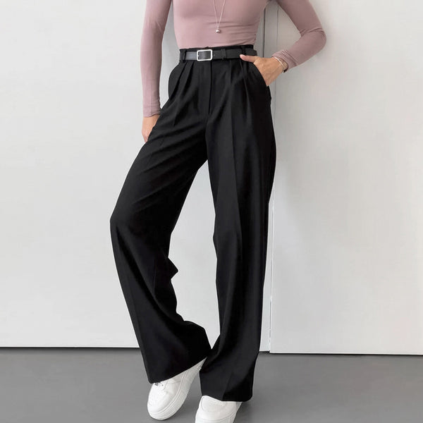 European and American commuter workplace gray suit pants women's 2024 autumn simple pleated drape high waist wide leg trousers women's clothing