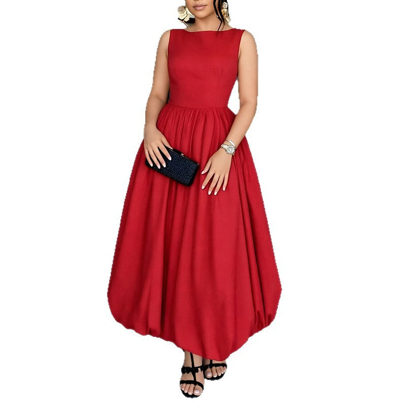 cross-border e-commerce women's fashion: european and american summer new arrivals - elegant, slim-fit, sleeveless solid color dress