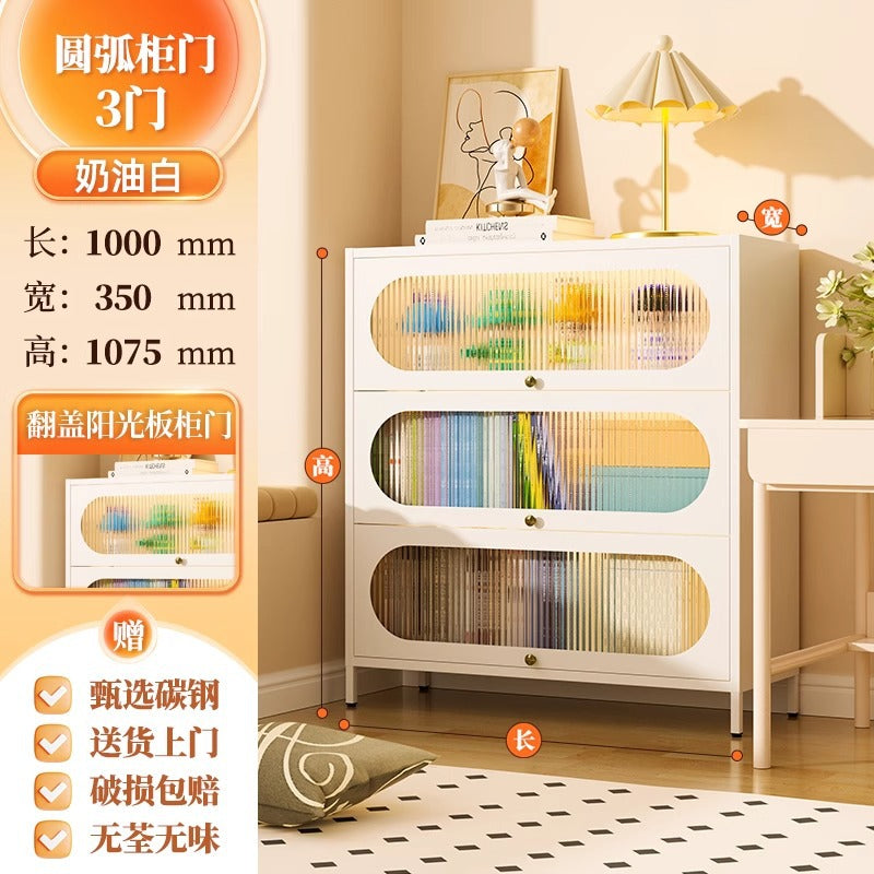 Steel bookcase french style home with door dustproof children's multi-layer iron art flip-top bookshelf living room storage rack
