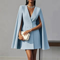 european and american  cross-border autumn commute double-breasted shawl cape solid color suit dress women's clothing