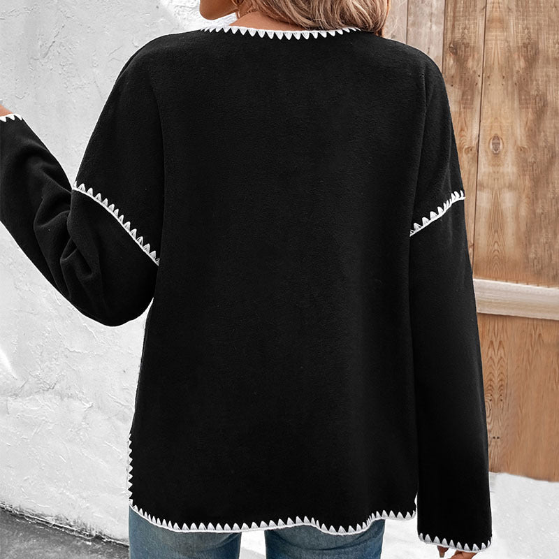 popular European, American autumn and winter explosive products  commuting casual loose white trim fleece jacket women