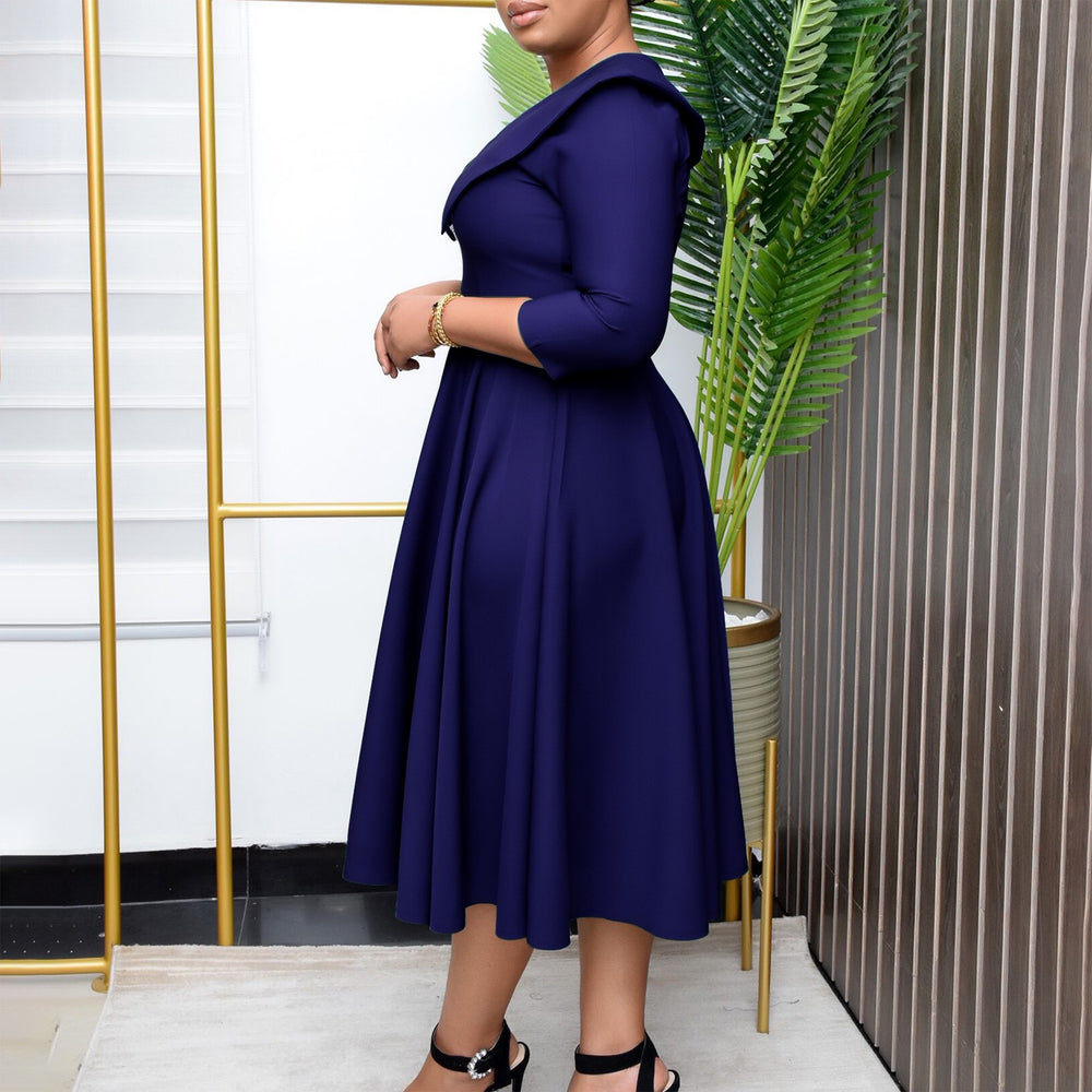 Q126 cross-border e-commerce women's apparel: european and american style, elegant oversized collar, short sleeve, slim-fit a-line dress, african-inspired dress