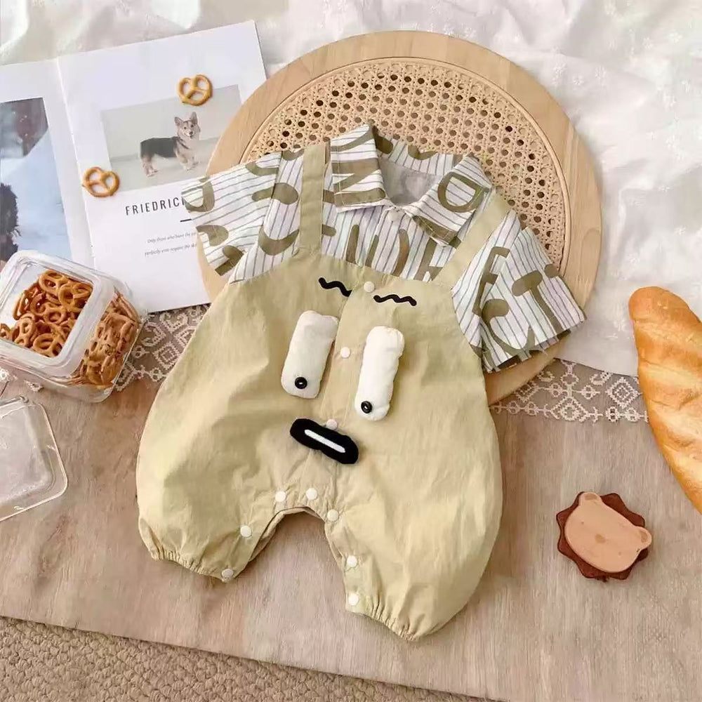Baby clothes summer newborn full month hundred days bodysuit striped letter fake two-piece short romper