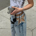 Ready stock - yt285#  cross-border fashion star cutout hotfix rhinestone women's hot girl wide leg denim jeans pants
