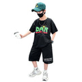 Boys'  new student ice silk clothing set - summer sports outfit for teenagers: cool and trendy short-sleeve t-shirt and shorts