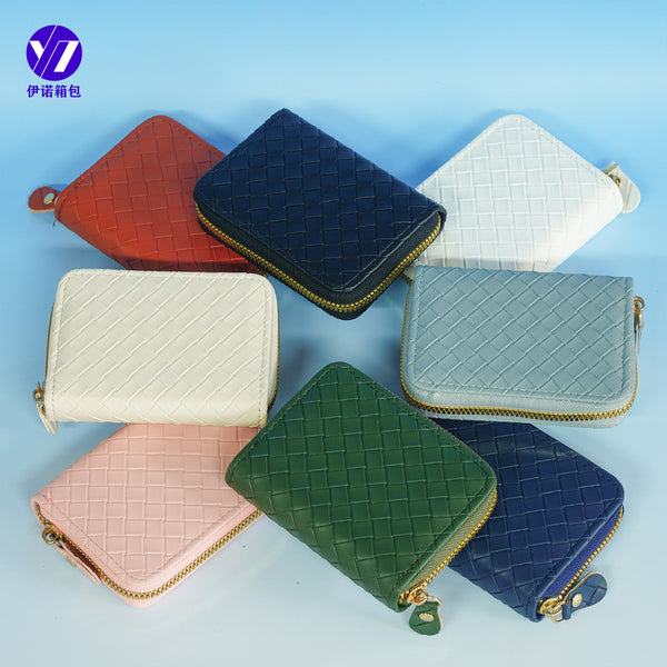 Daily matching simple and fashionable woven pattern small wallet, multi-functional organ card bag, large-capacity multi-card holder