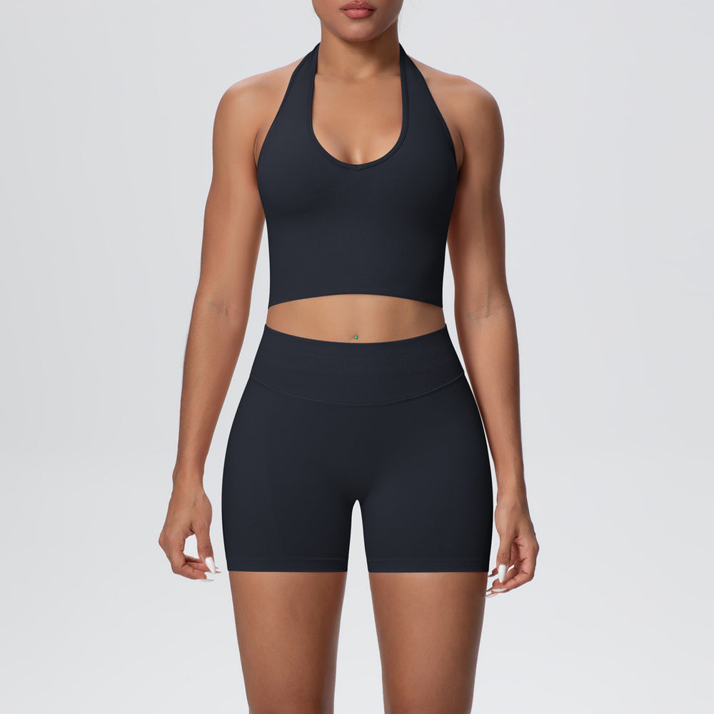 New seamless breathable backless halter bra high-waisted butt-lifting yoga set outdoor running fitness activewear