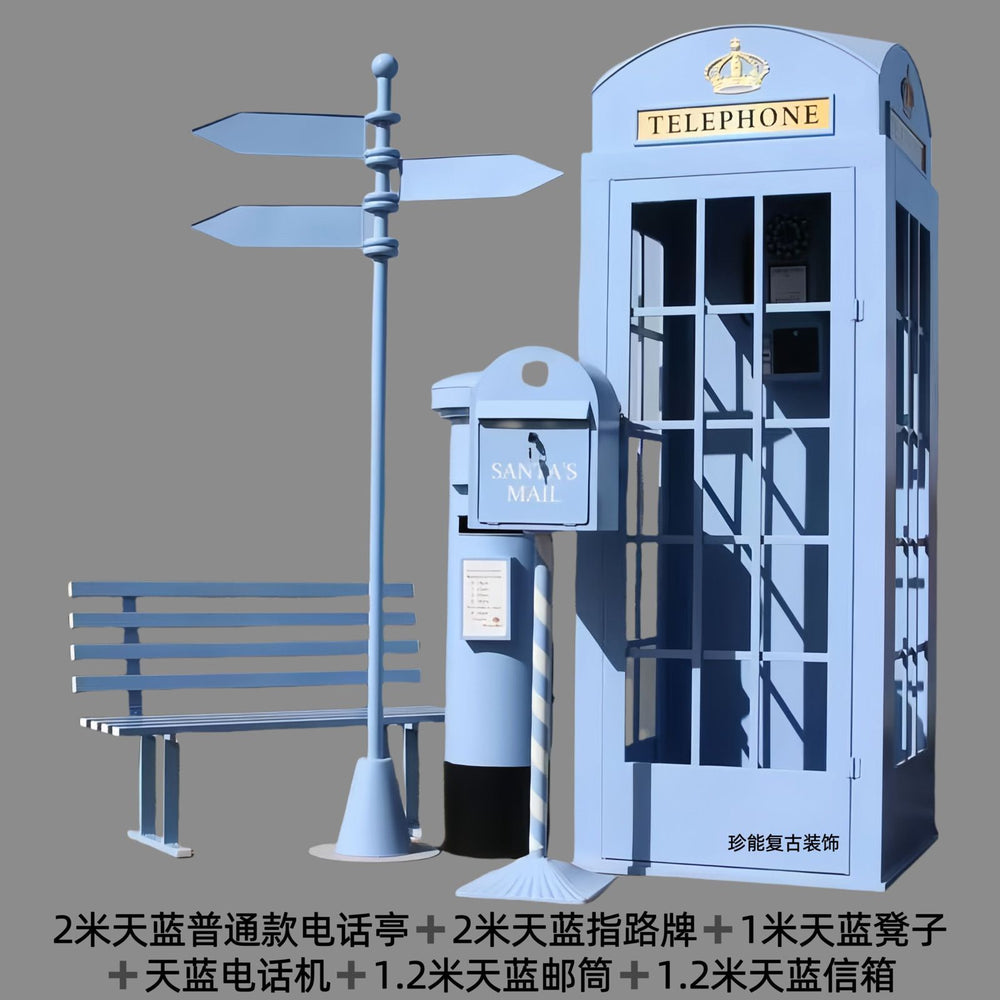 Retro iron telephone booth mailbox street sign bench popular store decoration floor-standing ornaments photography props model