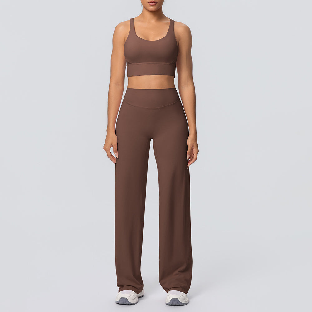 Fashion cross-border nude cross-back bra casual sports hip lifting loose pants fitness yoga wear two-piece set for women