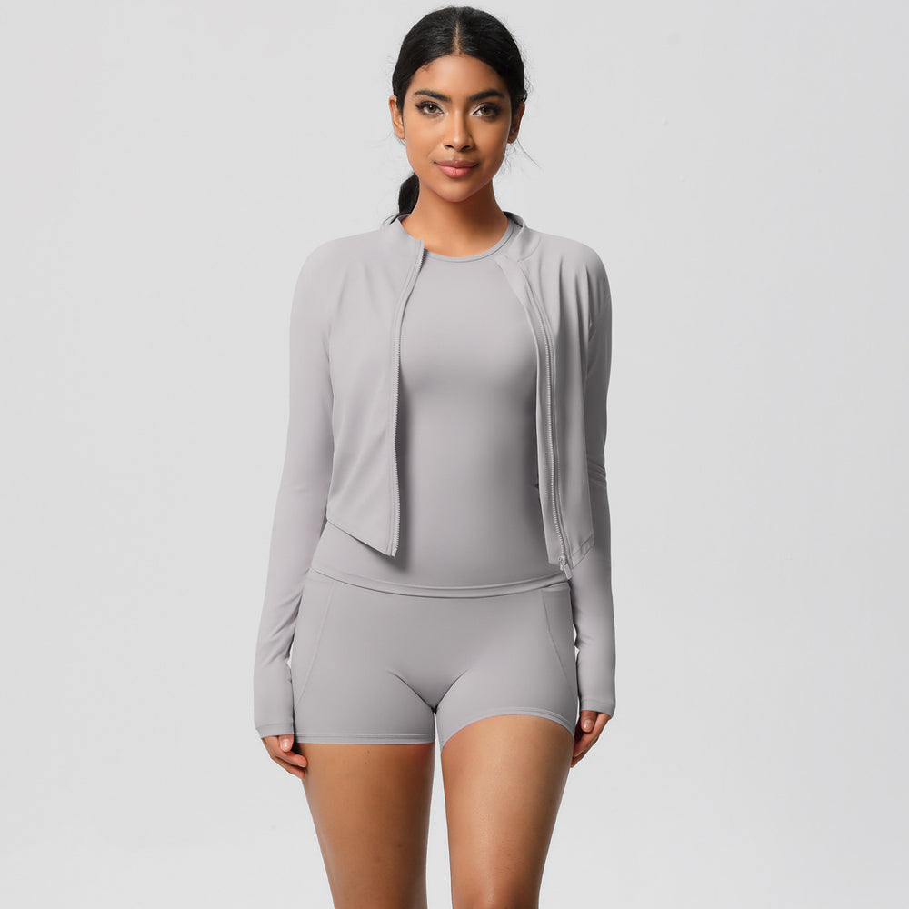 European and american new cloud-feel quick-dry yoga outfit: tight-fitting, butt-lifting pocket shorts sports set - outdoor fitness three-piece set