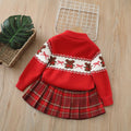 Girls' fall/winter sweater: thickened red base layer with bow and bear design - winter knitted wool sweater for big kids