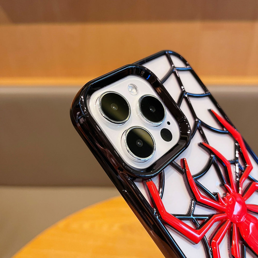 Fashionable 3d hollow electroplated spider design phone case for apple 17 pro max, iphone 13, export quality, 16mm drop protection
