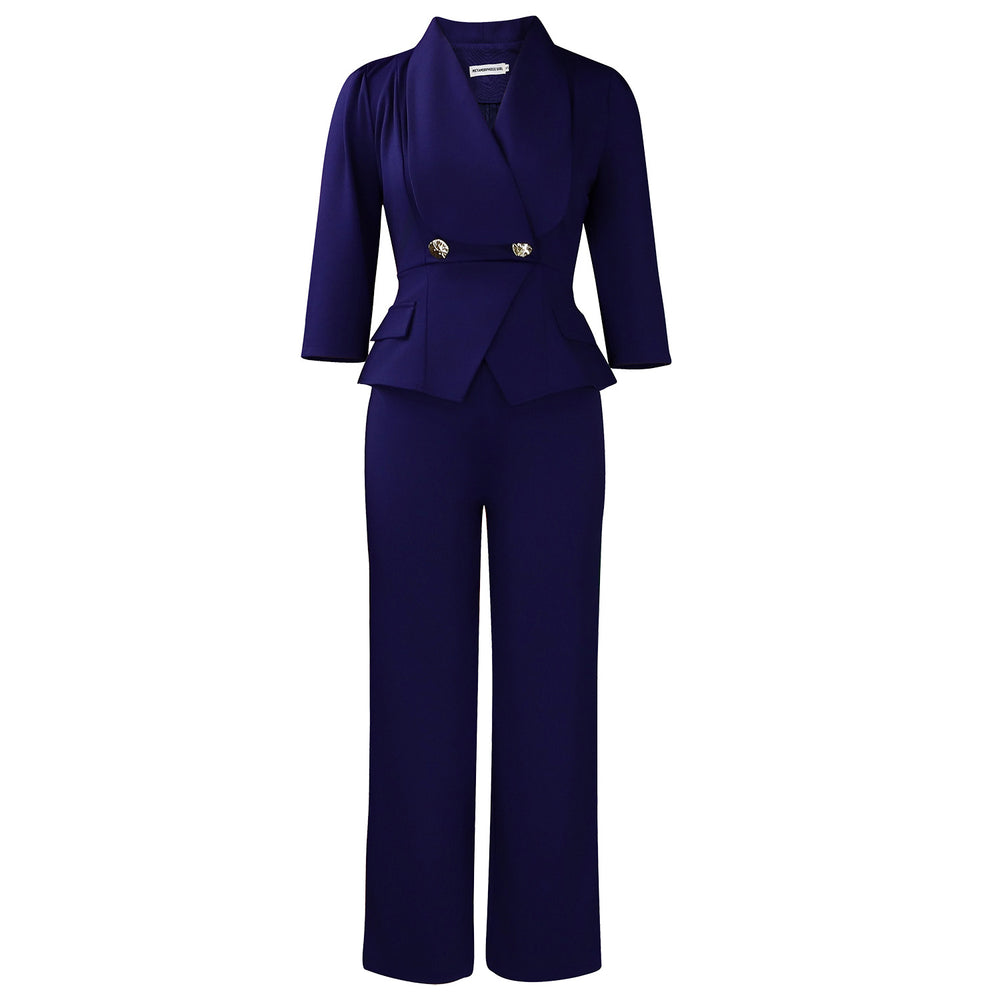 D3357 cross-border fashion:  spring new women's sexy blazer collar long sleeve slim-fit wide leg jumpsuit