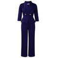 D3357 cross-border fashion:  spring new women's sexy blazer collar long sleeve slim-fit wide leg jumpsuit