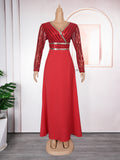 Fashion cross-border export  dress african plus size women's clothing autumnew arrival lace patchwork sequined long skirt