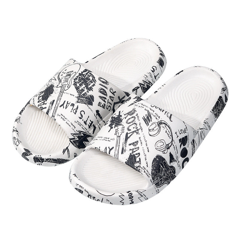 Graffiti "step on shit" slippers for women, summer outdoor wear, 2024 new cute indoor home one-strap casual couple slippers