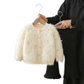 Girls' sweater set - new autumn/winter korean style baby girl solid color fuzzy beaded cardigan knit pants two-piece outfit