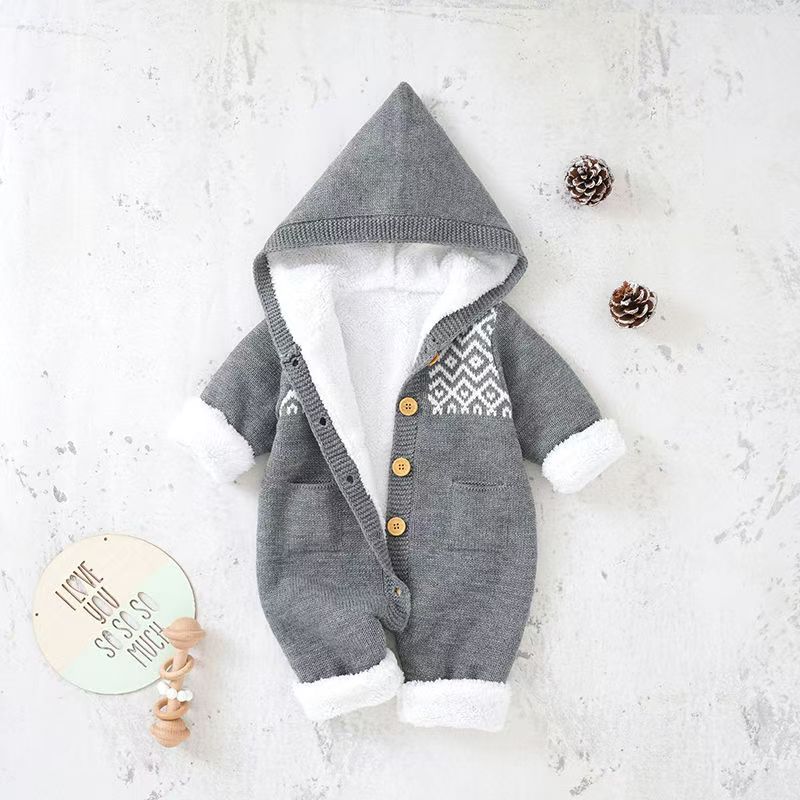 Baby knitting one-piece jumpsuit spring & fallnewborn clothing for men and women baby wool cute thickenedheattech