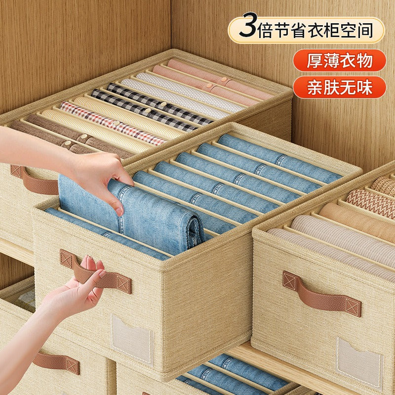 Cotton and linen grid finishing box, underwear storage box, PP board, dormitory clothes, pants storage artifact, clothing storage box.