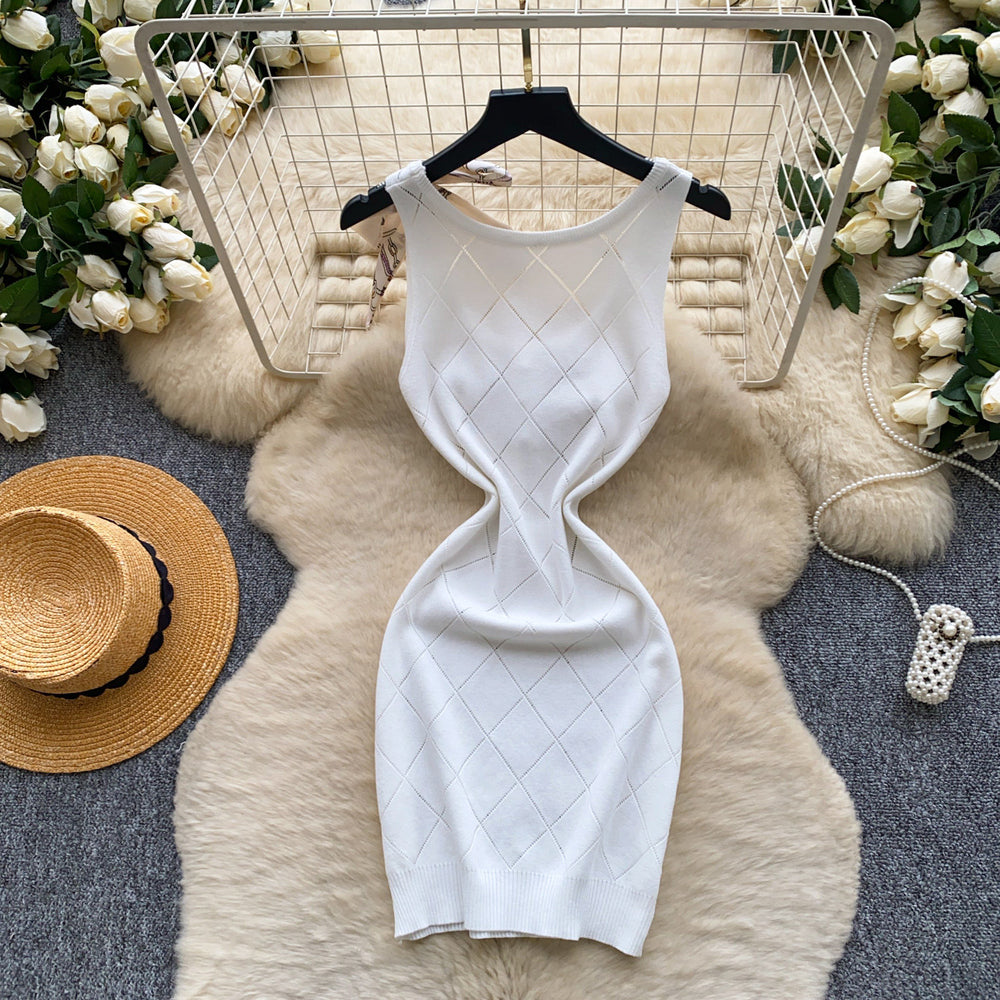 K-style u-neck sleeveless knittingeasiest for matchelegantdress women's summer lazy feeling silmslimming lookwork clothing a-line skirt