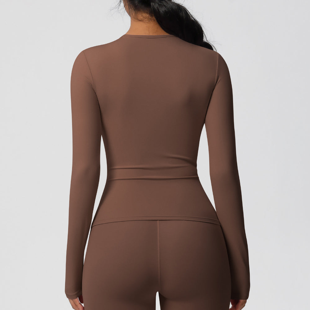 New arrival in stock cross-border double-sided brushed solid color longline training sports long sleeve t-shirt running fitness yoga top for women