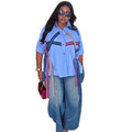 European and american cross-border women's fashion:  summer new arrivals - stylish, irregular collar, loose fit, plus size blouse
