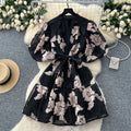 French retro court style heavy embroidery lantern sleeve cinched waist dress - women's summer high-end slimming a-line dress