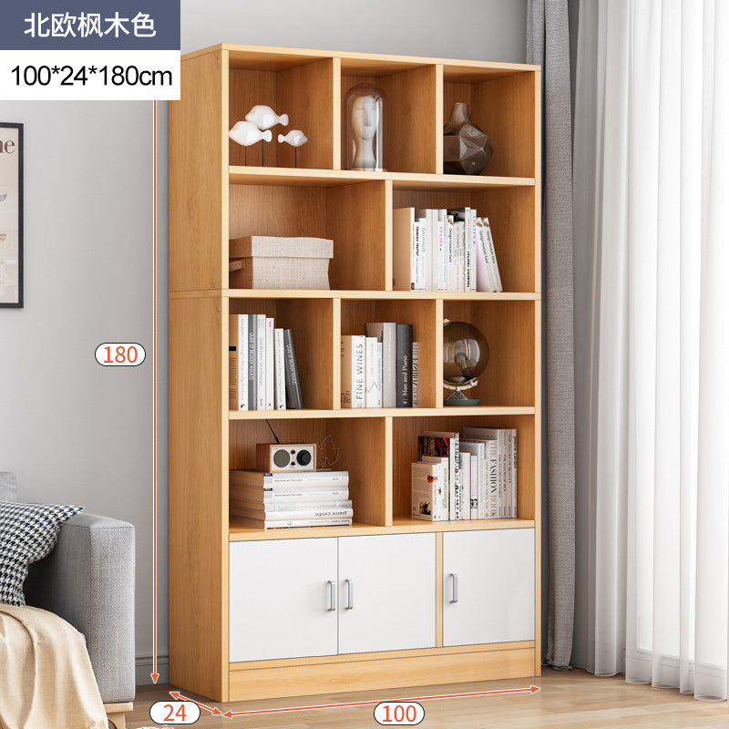 Simple bookshelf floor-to-ceiling against the wall, living room shelf layered storage rack, storage cabinet integrated, simple household bookcase