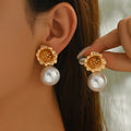 European and american cross-border fashion alloy flower stud earrings, french retro baroque pearl earrings, light luxury high-end earrings