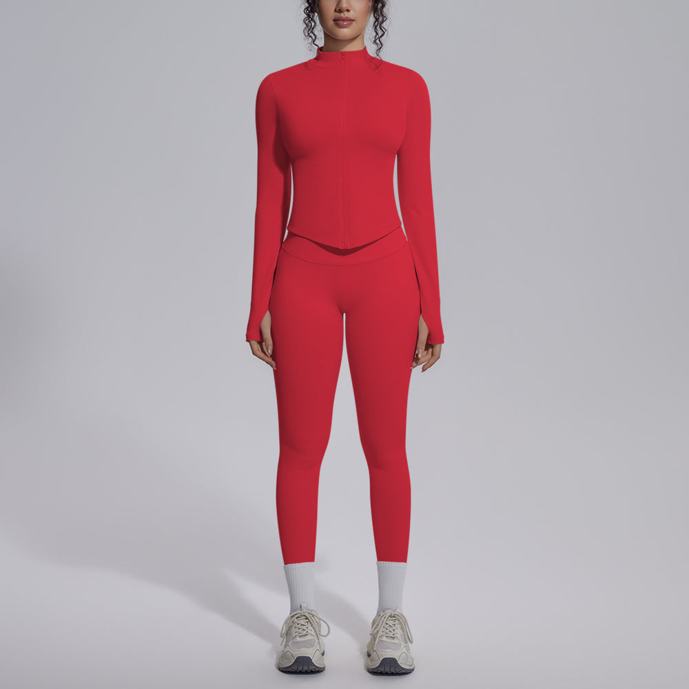 European and american seamless yoga set - slim fit zipper jacket & peach lift butt leggings - women's activewear workout outfit