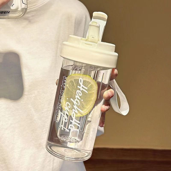 Straw cup Student flower teacup Water cup Girls' handy cup Portable straw plastic cup Large capacity summer cup