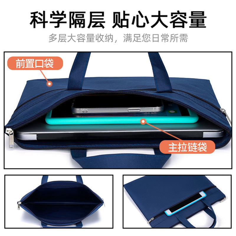 Waterproof oxford cloth student tote document bag - macaron double-layer zipper pouch - file, homework, and briefcase organizer