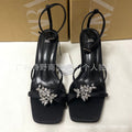 Zr2024 summer new women's shoes black rhinestone-embellished thong sandals with square toe and stiletto heel