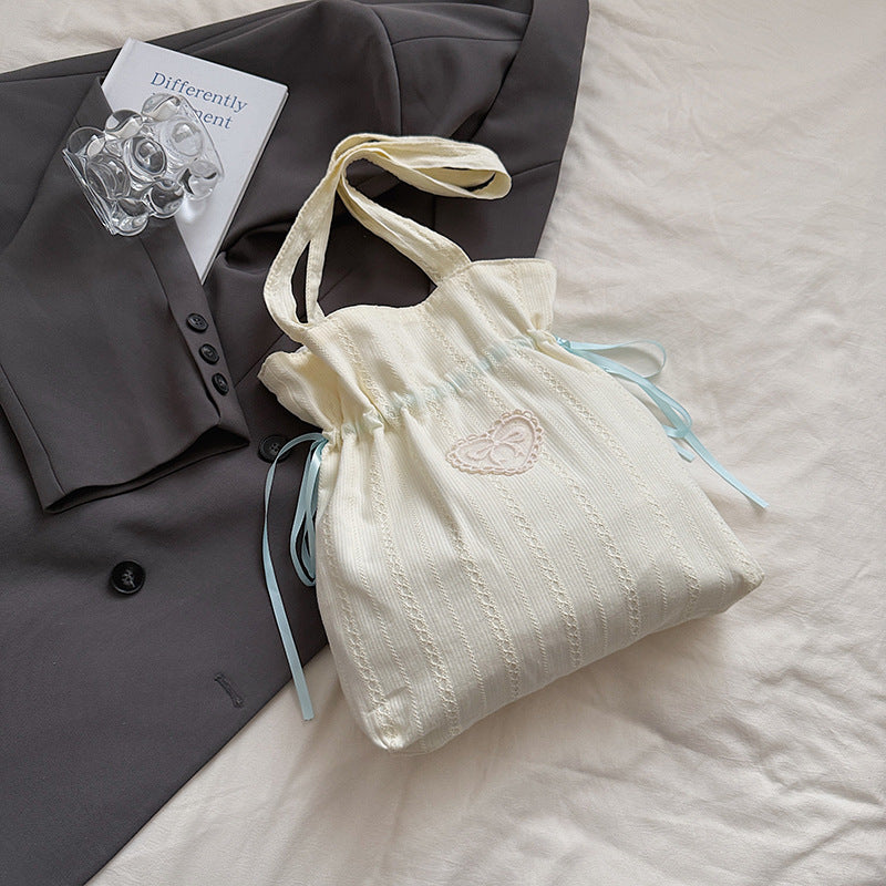 Small fresh color scheme large capacity storage bag girl sweet wind shopping bag summer new soft fabric shoulder bag