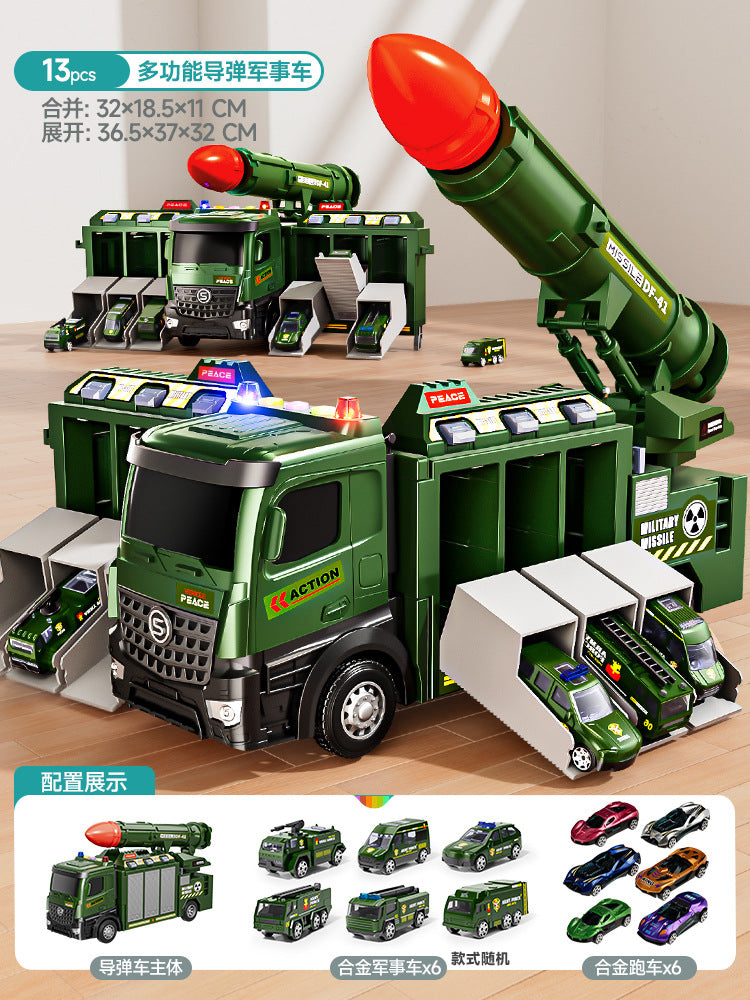 Kids' large military ejection car transforming track missile car parking tank alloy car boy toy ages 3-6