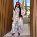 European and american women's clothing  autumn new collection: sweet and fresh polka dot collar batwing sleeve high-waisted lantern pants two-piece set