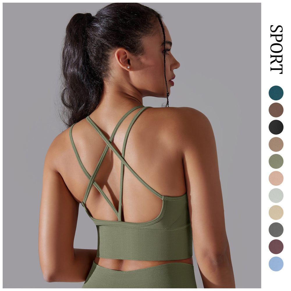 European and american new sexy backless sports bra for women, shockproof push-up yoga bra, quick-drying breathable fitness tank top