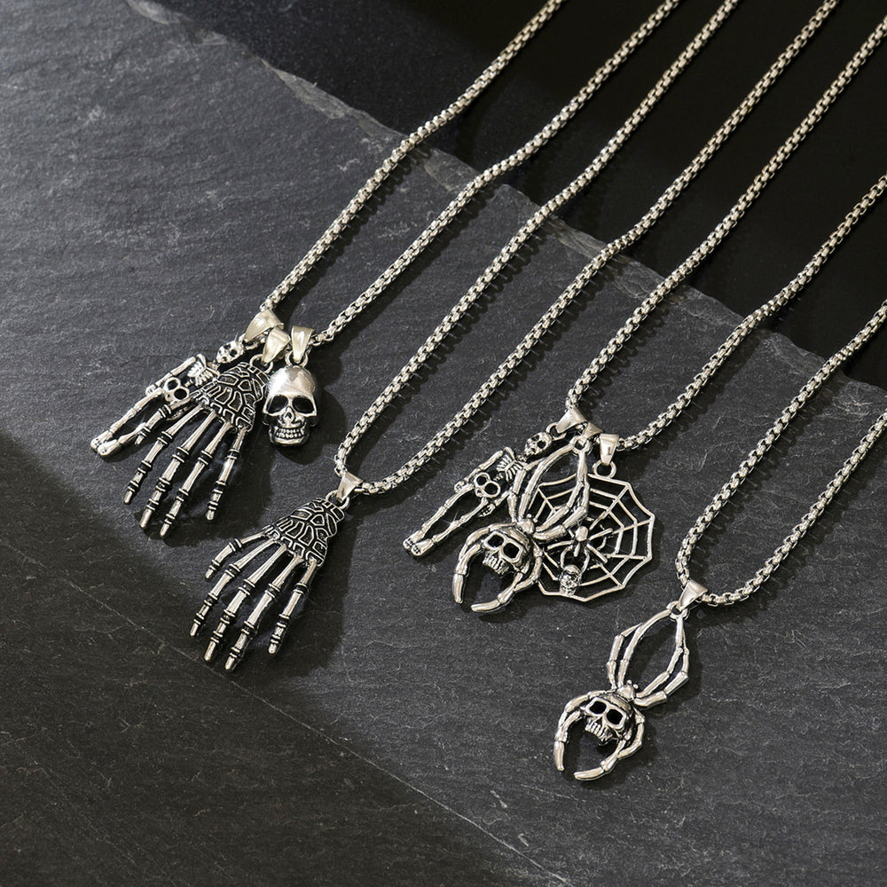 Halloween punk necklace wholesale cross-border hip-hop dark style skull palm pendant niche exaggerated spider jewelry