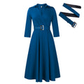 D3290 european and american plus size women's clothing  autumn new arrival: lapel collar, stylish and elegant solid color maxi dress - export quality