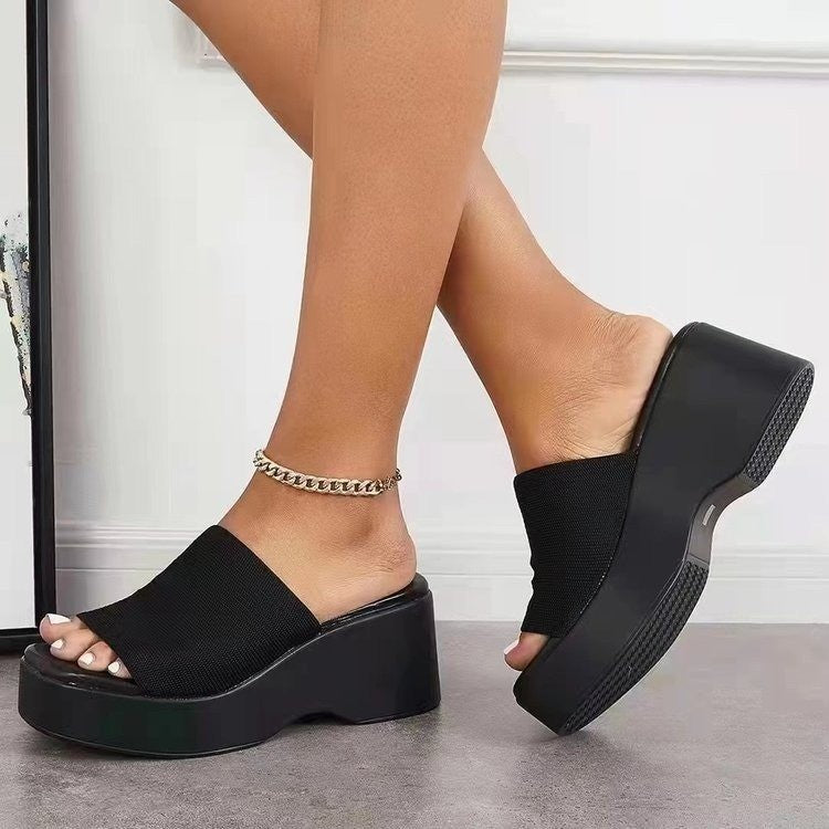 Source manufacturer fashion cross-border new arrival one-shaped wedge thick-soled slippers slippersexportplus size