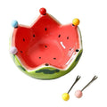 High-style, creative watermelon fruit bowl with fork set – perfect for home, living room coffee table, fruit platter, salad bowl, ceramic bowl