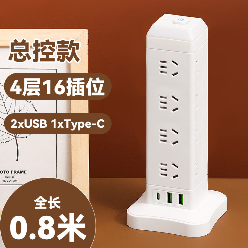 Authentic home & office vertical power strip - multi-outlet, pure copper, with usb ports - tower style